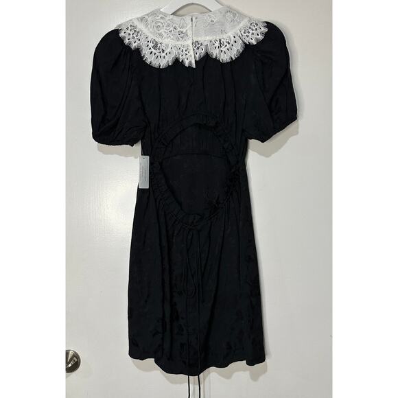 For Love & Lemons Yasmin Collared Floral Mini Dress Black White Size Small NWT - Picture 11 of 15